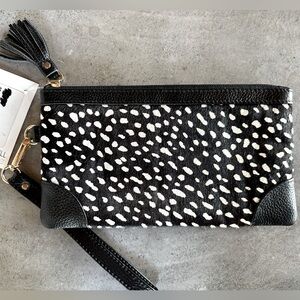 Black leather clutch purse